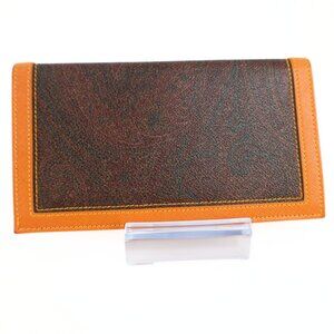 Preowned Etro Paisley Vintage Women Purse Long Bi Fold Wallet Orange Brown